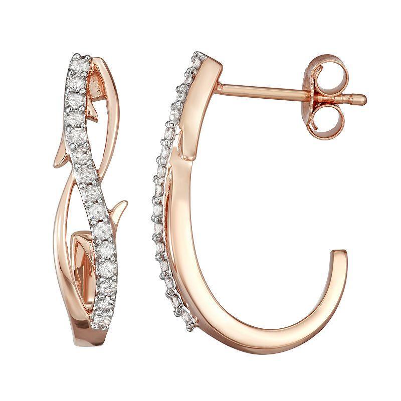 10k Rose Gold 1/4 Carat T.W. Diamond J Hoop Earrings, Womens, White Product Image