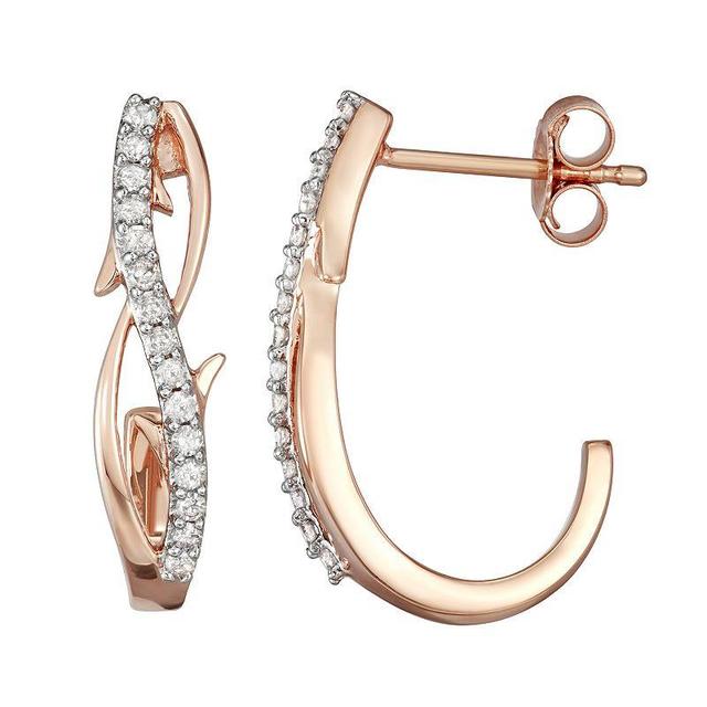 10k Rose Gold 1/4 Carat T.W. Diamond J Hoop Earrings, Womens, White Product Image