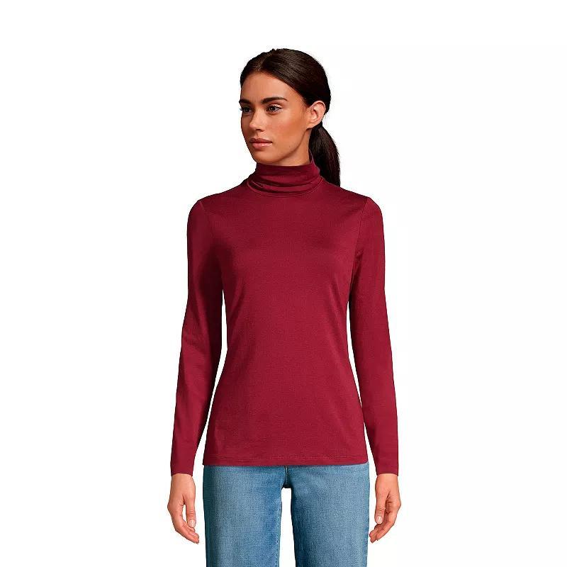 Petite Lands End Lightweight Fitted Long Sleeve Turtleneck, Womens Rich Red Product Image