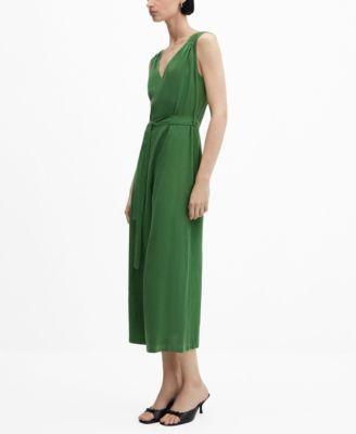 Mango Womens Belt Linen Jumpsuit Product Image