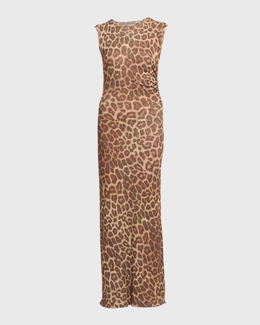 Long Leopard Mesh Sleeveless Dress Product Image