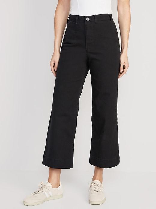 High-Waisted Crop Chino Wide-Leg Pants Product Image