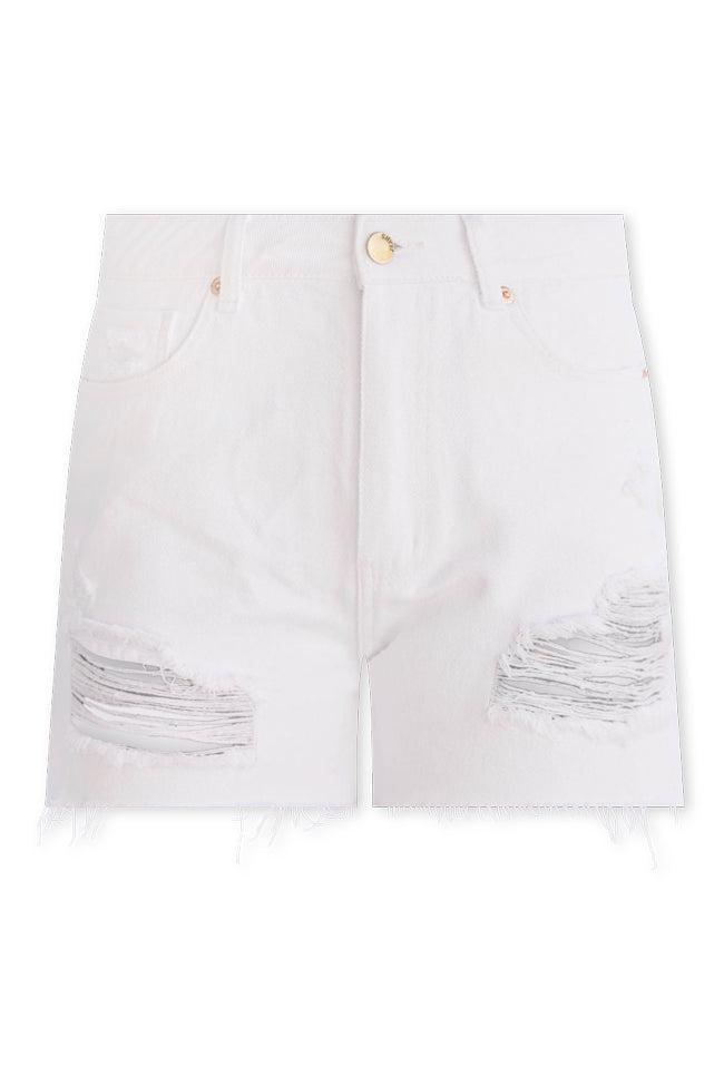 Ready and Waiting White Distressed Denim Shorts FINAL SALE Product Image