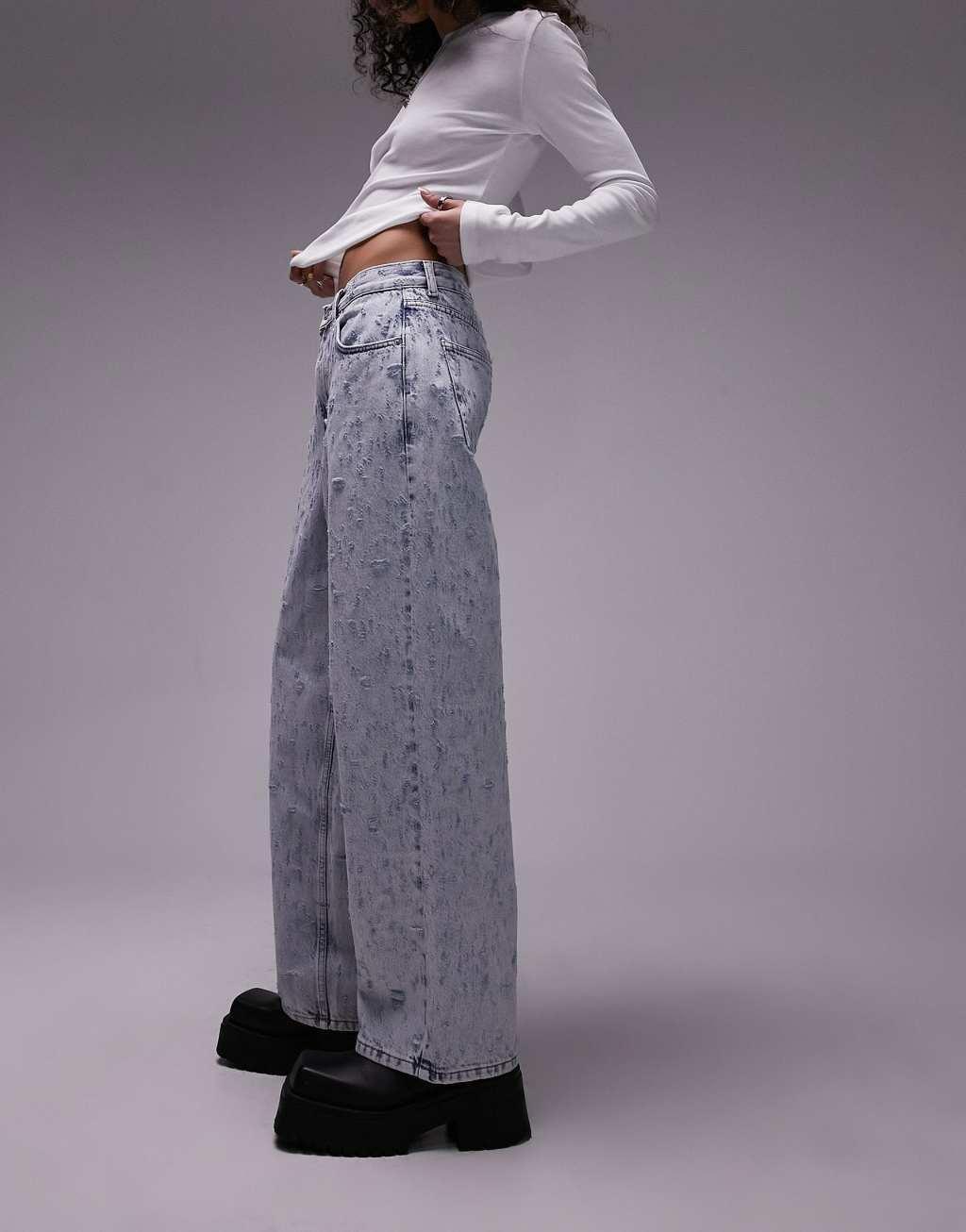 Topshop extreme ripped low-slung boyfriend jeans in bleach Product Image