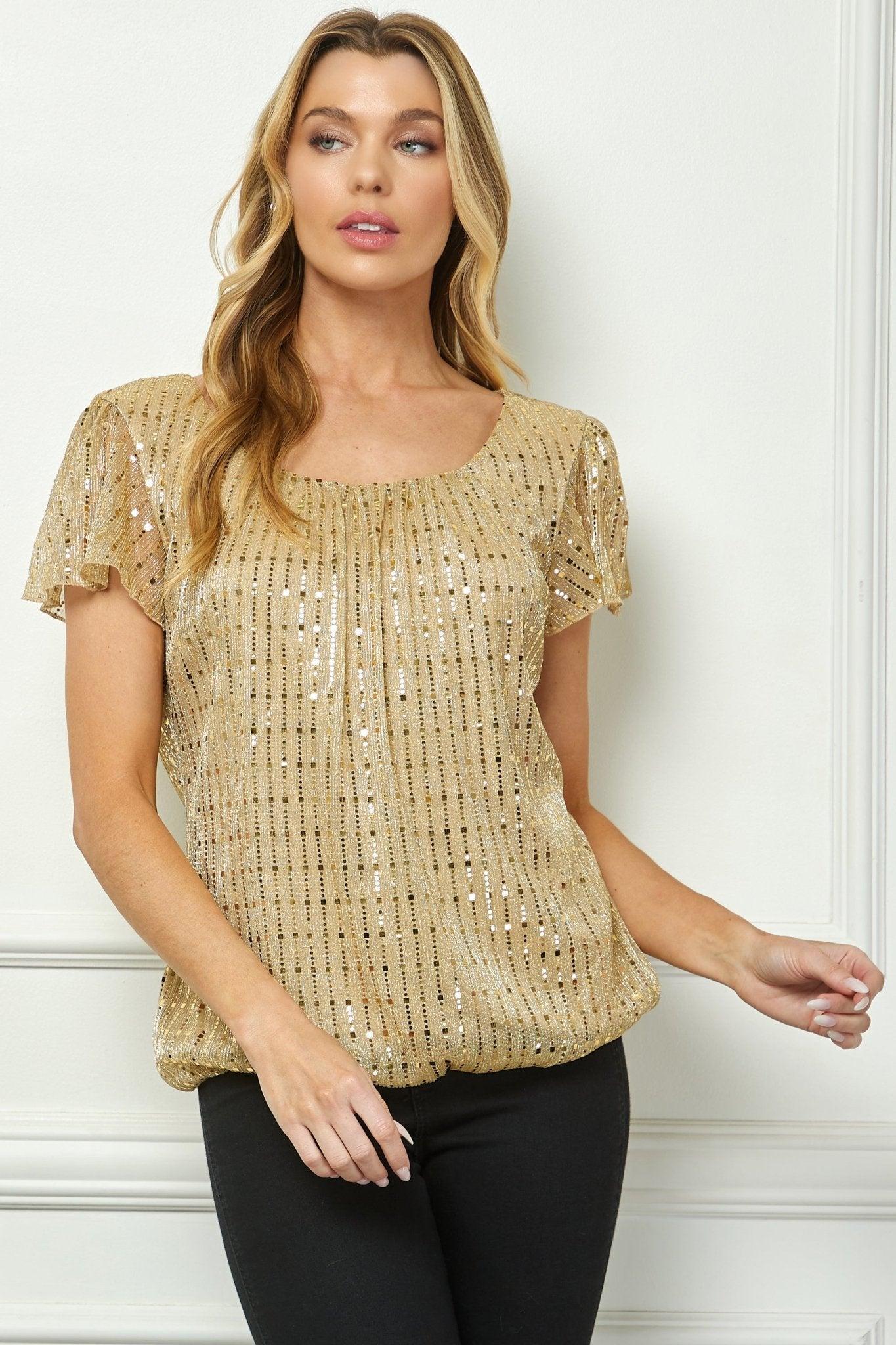 Short Flutter Sleeve Bubble Blouse Product Image