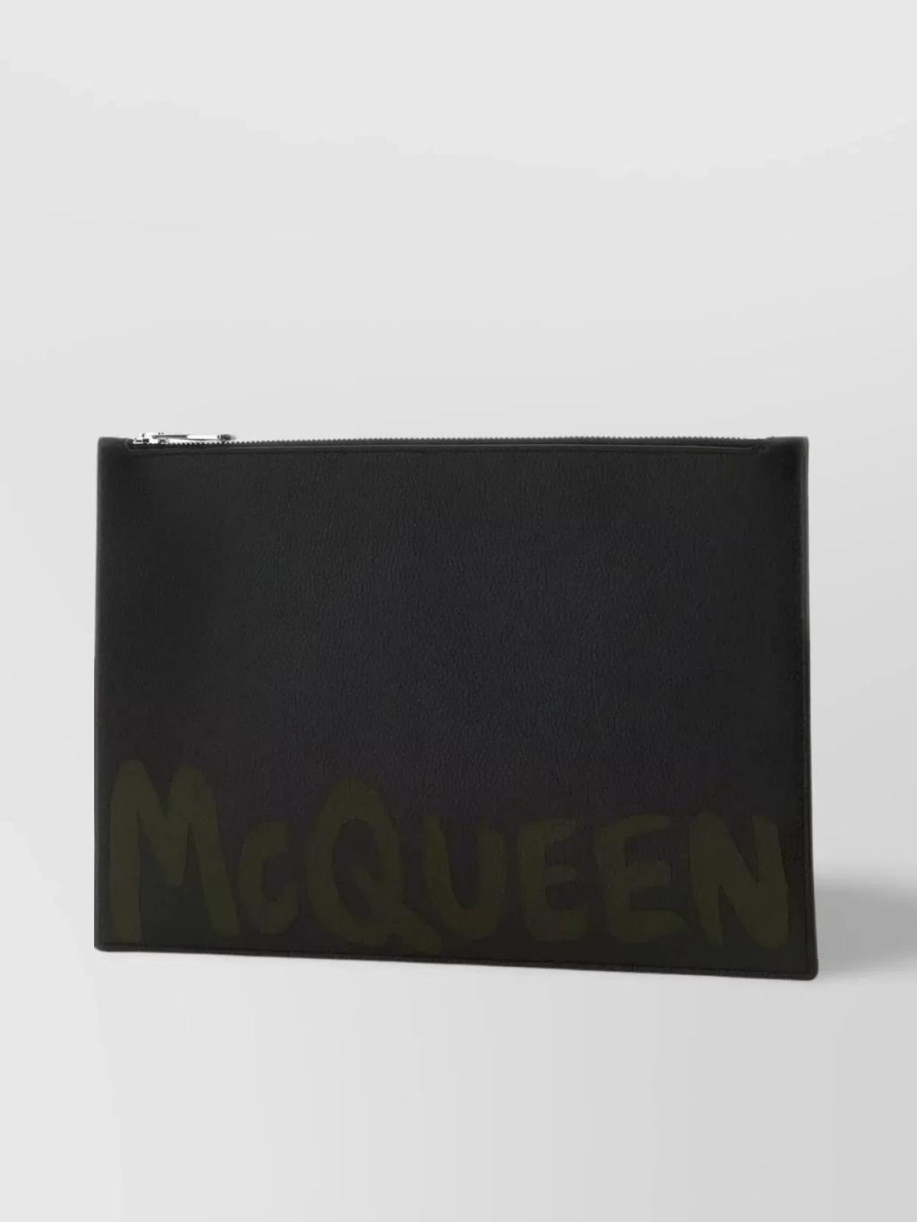 Leather Pouch With Striking Graffiti Print In Black Product Image