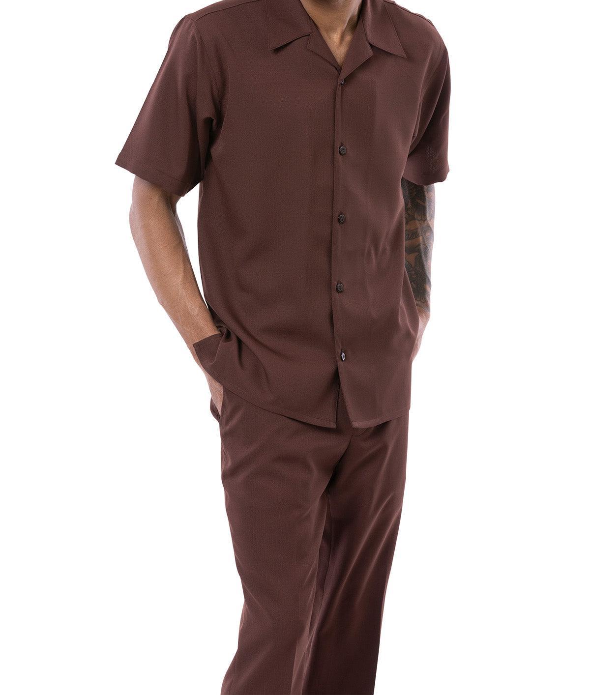 Solid Brown Walking Suit 2 Piece Short Sleeve Set Product Image