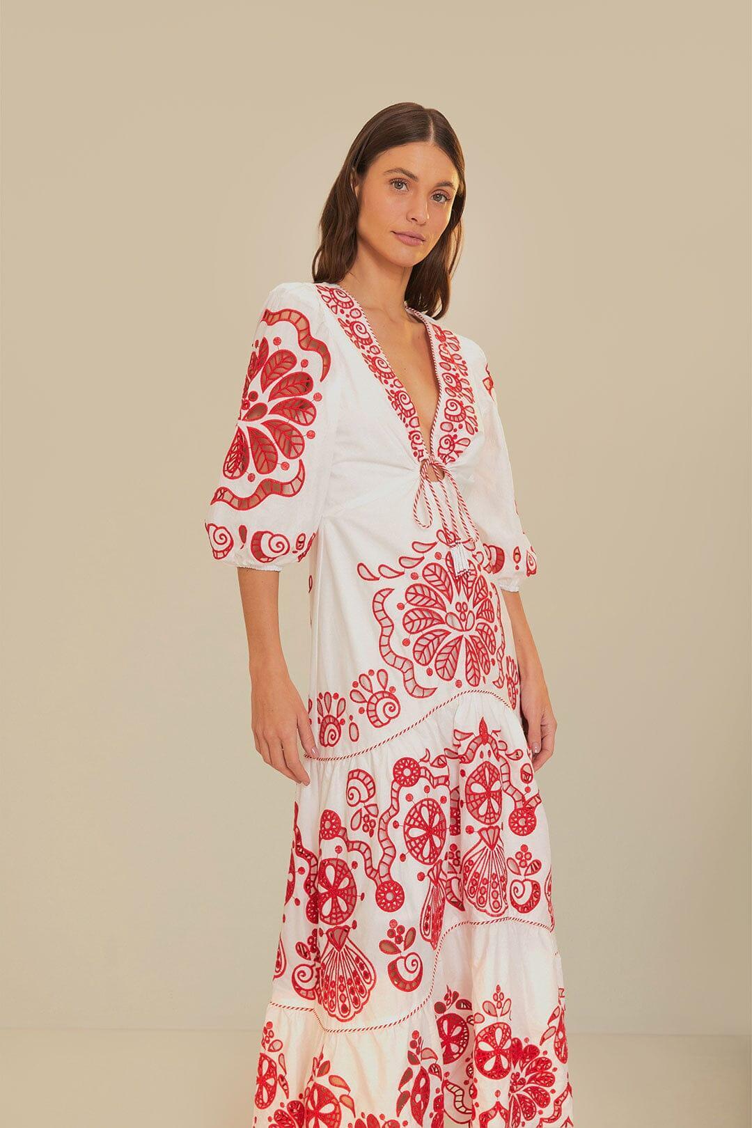 White Richelieu V Neck Maxi Dress Product Image