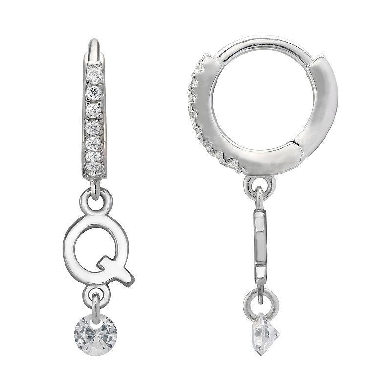 PRIMROSE Sterling Silver Initial Huggie Hoop Drop Earrings, Womens, Grey Product Image