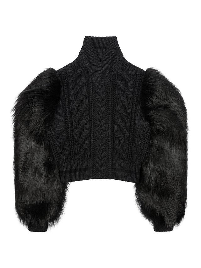 Womens Varsity Jacket in Cable Knit Wool & Faux Fur Product Image