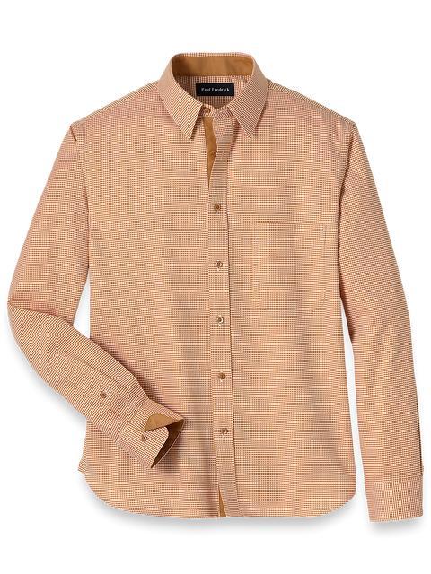 Cotton Houndstooth Casual Shirt - Light Rust Product Image