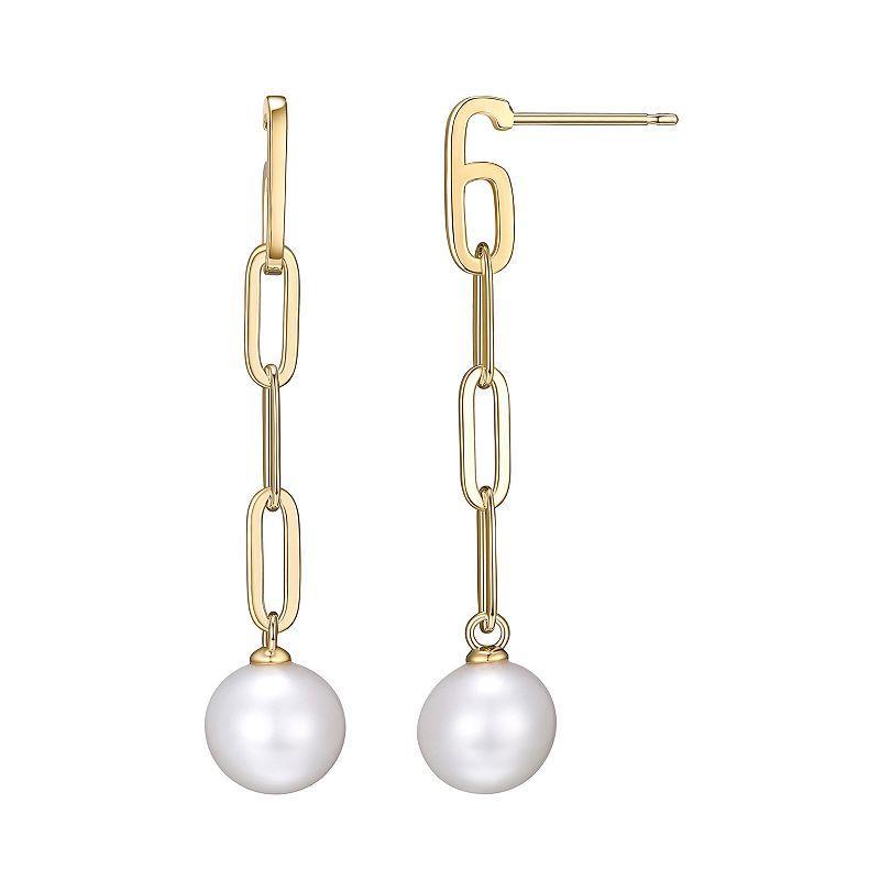 18k Gold Over Sterling Silver Cultured Freshwater Pearl Paperclip Drop Earrings, Womens, Gold Tone Product Image