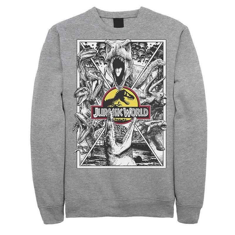 Mens Jurassic World and White Comic Dinos Fleece Graphic Pullover Product Image