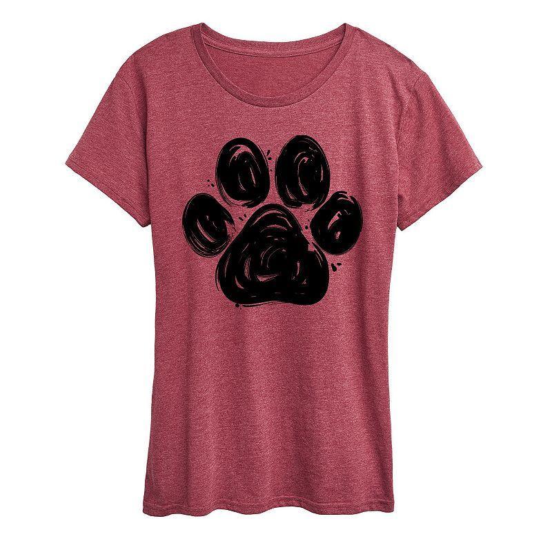 Womens Brushstroke Paw Print Graphic Tee Red Product Image