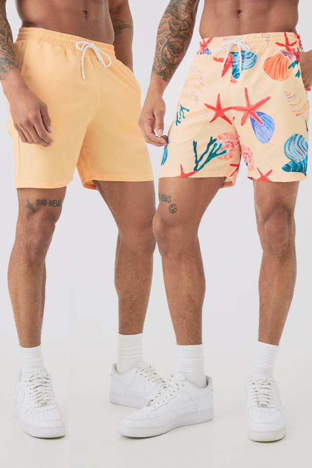 2 Pack Mid Length Ripstop Swim Trunks | boohooMAN USA Product Image