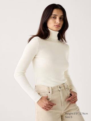 Womens Merino Ribbed Turtleneck Sweater Off White 2XL UNIQLO US Product Image