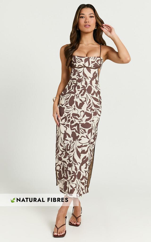 Gibson Midi Dress - Linen Look Scoop Neck Back Tie Dress in Tonal Stencil Floral Product Image