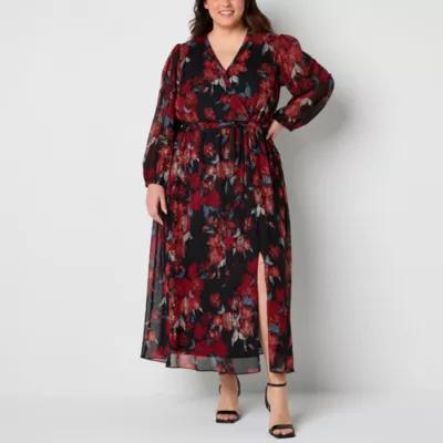 Robbie Bee Womens Long Sleeve Floral Maxi Dress Plus Product Image