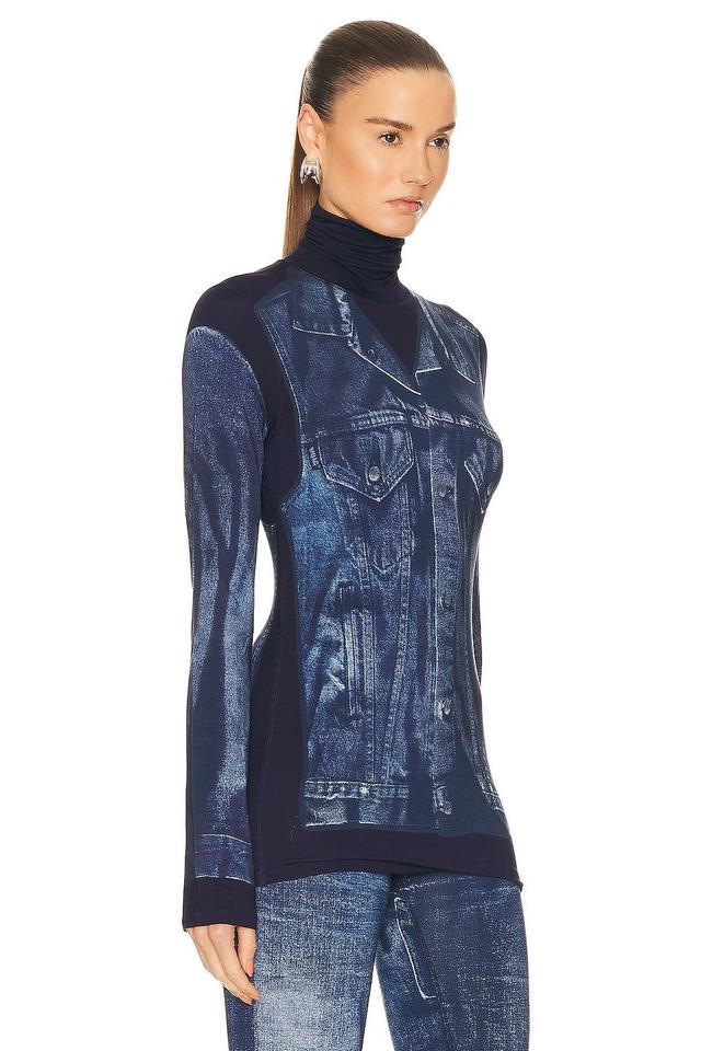 Jean Paul Gaultier Flag Label High Neck Long Sleeve Top Blue. (also in ). Product Image