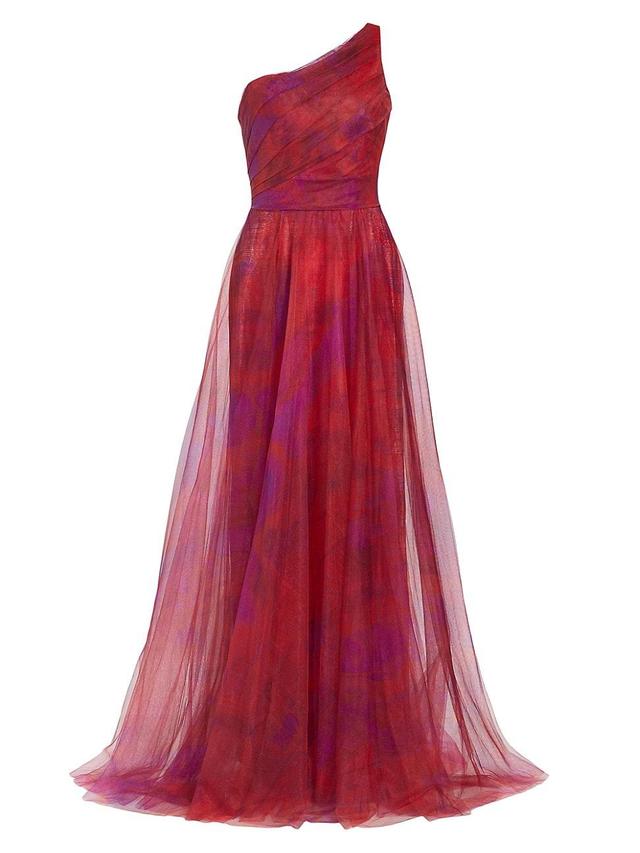 Womens Draped Printed One-Shoulder Gown Product Image