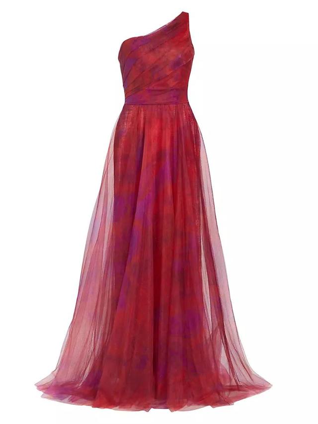 Draped Printed One-Shoulder Gown Product Image