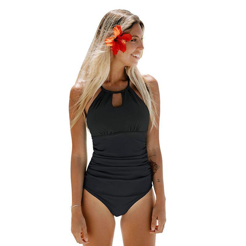 Womens CUPSHE Tummy Control Cutout High Neck One-Piece Swimsuit Black Product Image