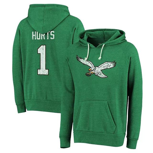 Mens Majestic Threads Jalen Hurts Kelly Philadelphia Eagles Name & Number Tri-Blend Pullover Hoodie Product Image