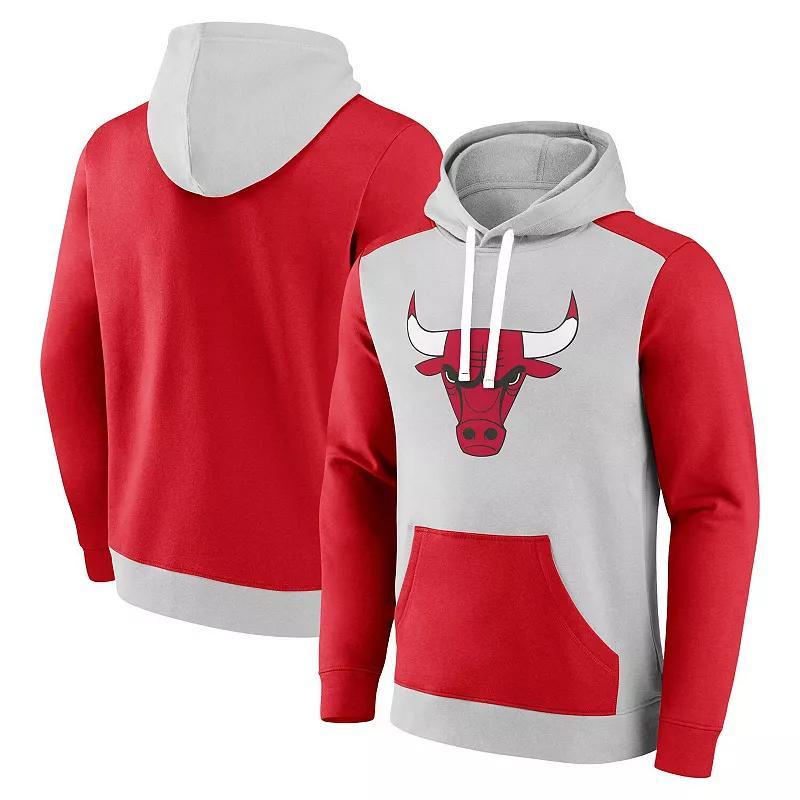 Mens Fanatics Branded Gray/Red Chicago Bulls Arctic Colorblock Pullover Hoodie Product Image