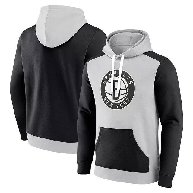 Mens Fanatics Branded Gray/Black Brooklyn Nets Arctic Colorblock Pullover Hoodie Product Image