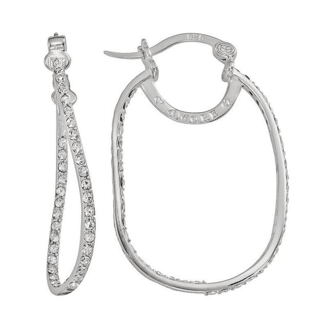 AMORE by SIMONE I. SMITH Platinum Over Silver Crystal Rectangular Inside-Out Hoop Earrings, Womens, White Product Image