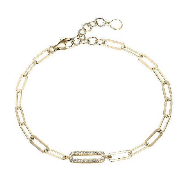 Sterling Silver Cubic Zirconia Paper Clip Chain Link Bracelet, Womens Gold Tone Product Image