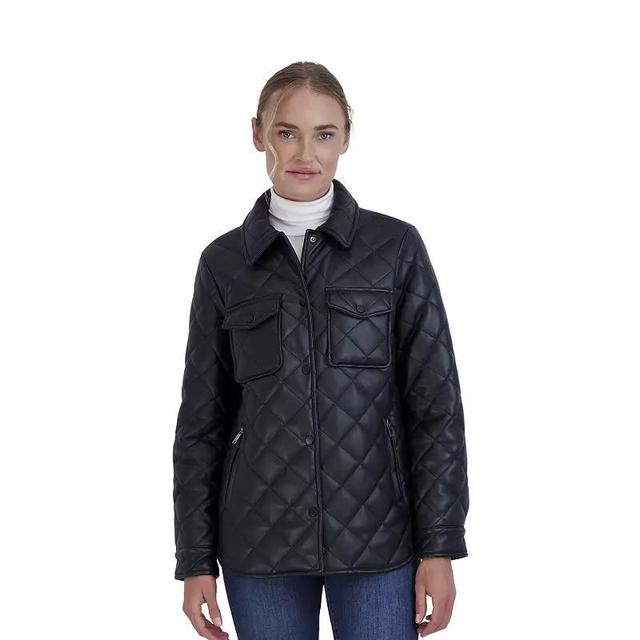 Womens Sebby Collection Faux-Leather Quilted Shacket Product Image