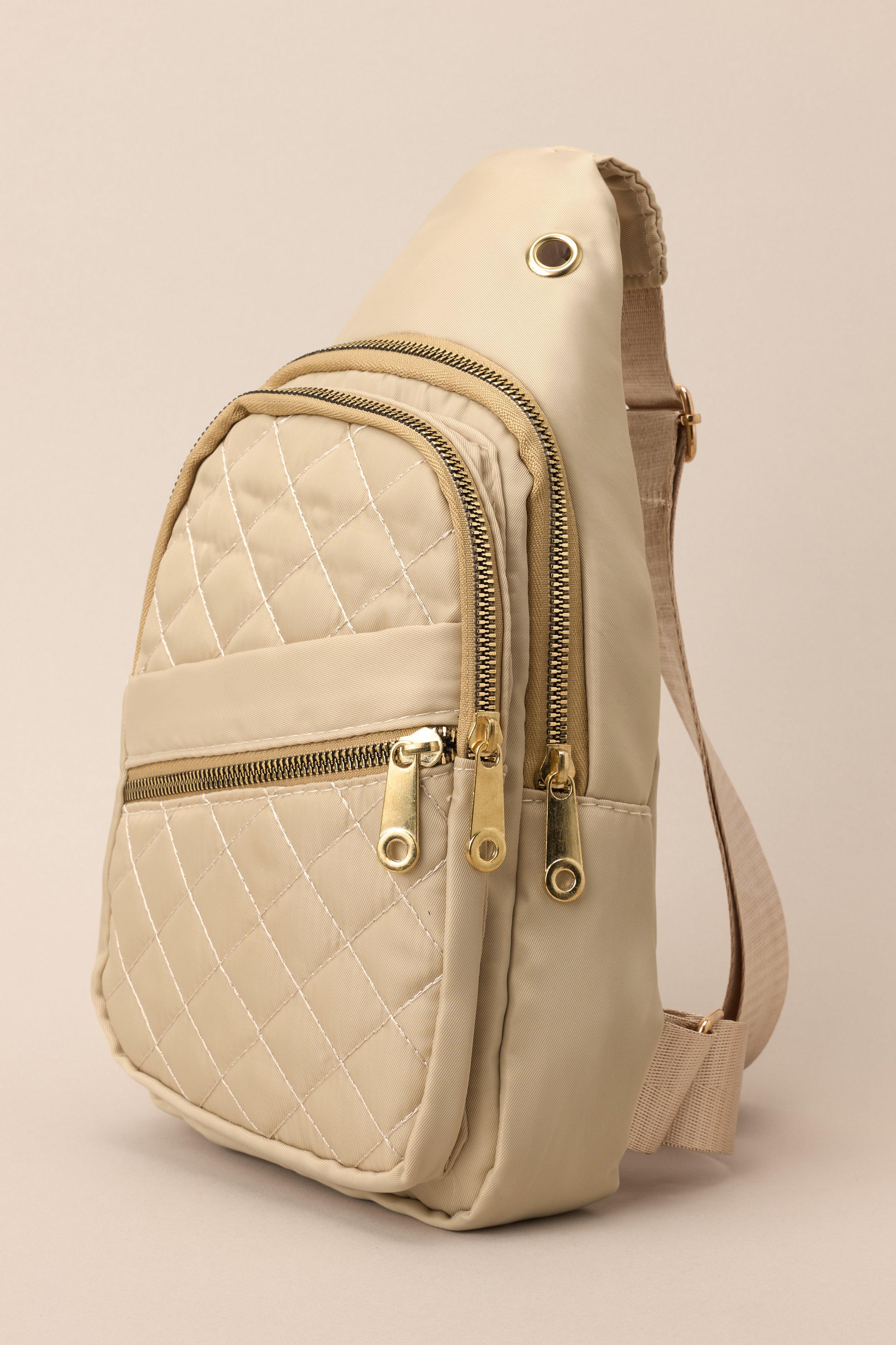 First In Line Beige Quilted Sling Bag Product Image