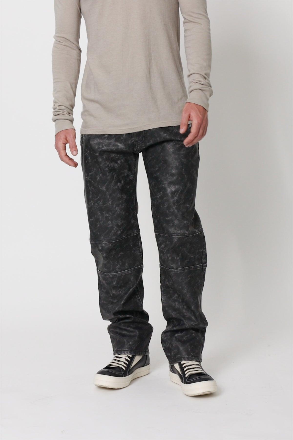 V706 Washed Leather Pants - Black Product Image