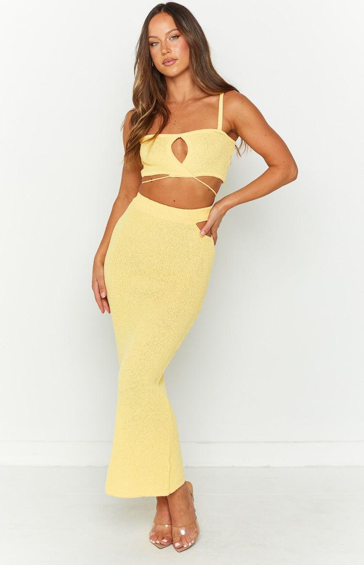 Ellah Yellow Knit Midi Skirt Product Image