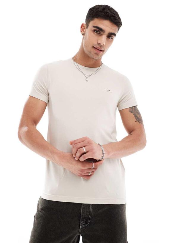 Calvin Klein stretch slim t-shirt in beige Product Image