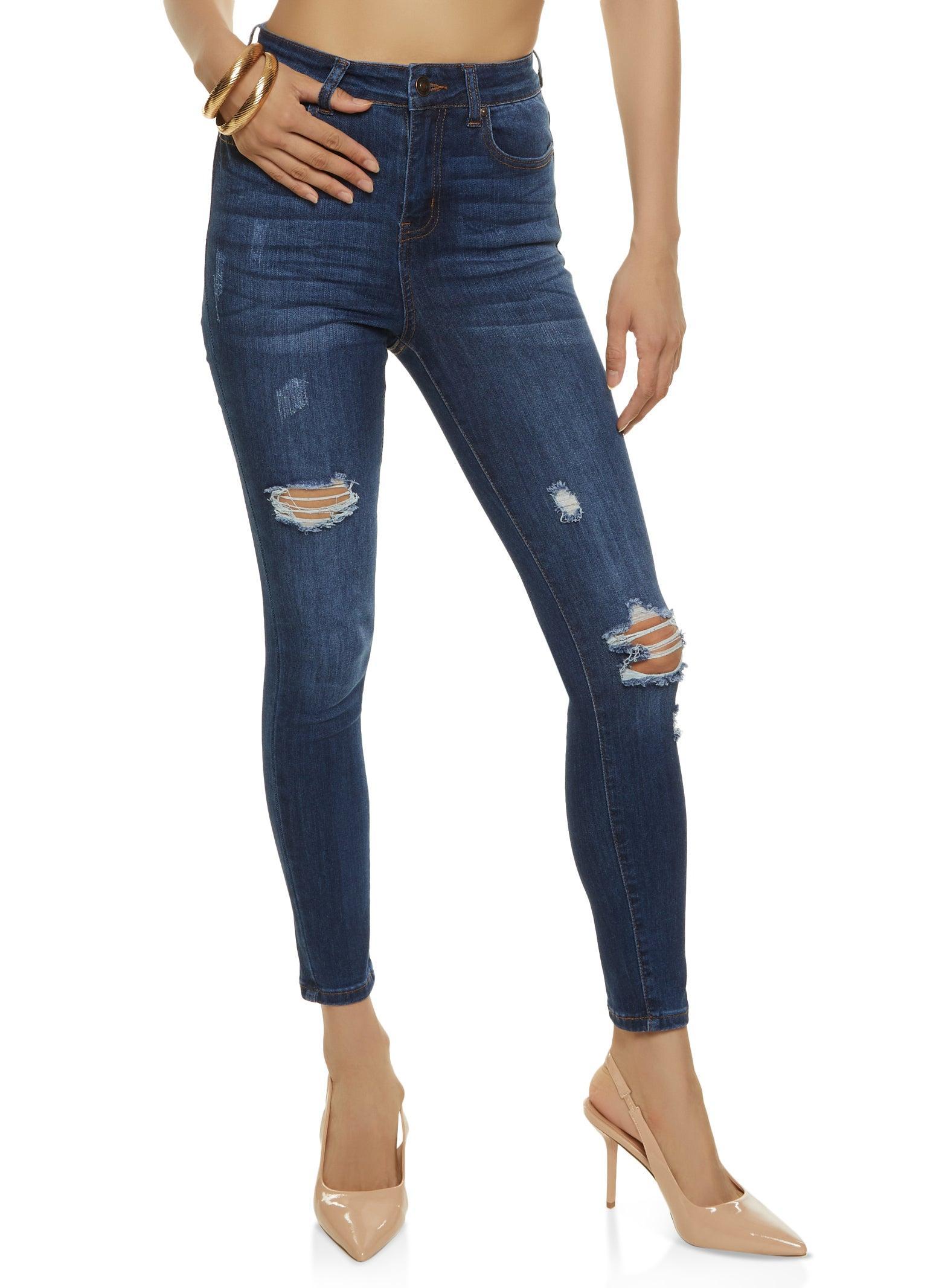 Womens WAX Stretch Distressed High Rise Jeans product image