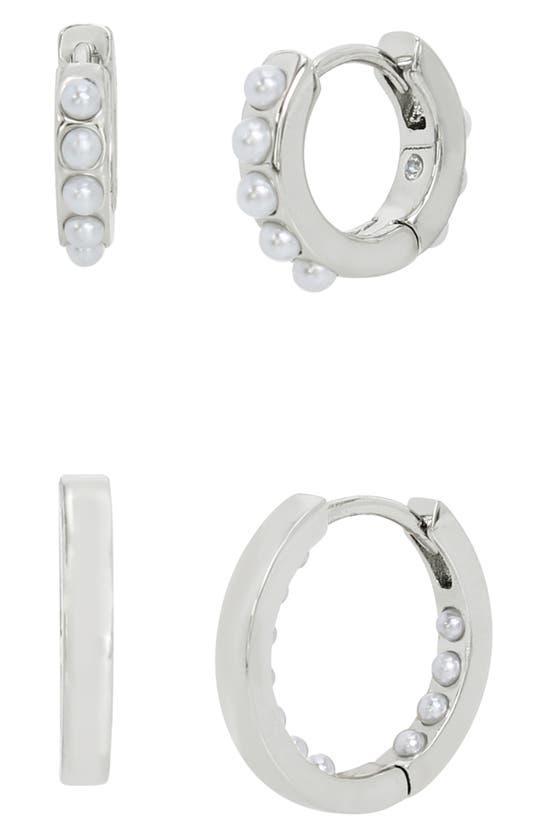 Imitation Pearl Hoop Earring Set In White/silver Product Image