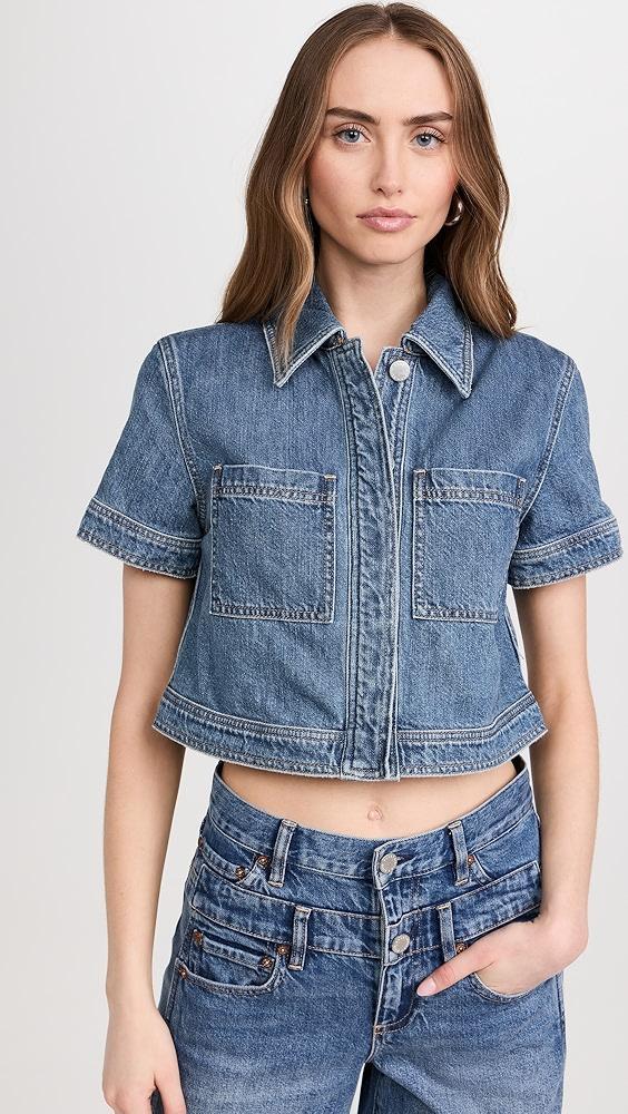 alice + olivia Tesha Cropped Denim Button Down Top | Shopbop product image