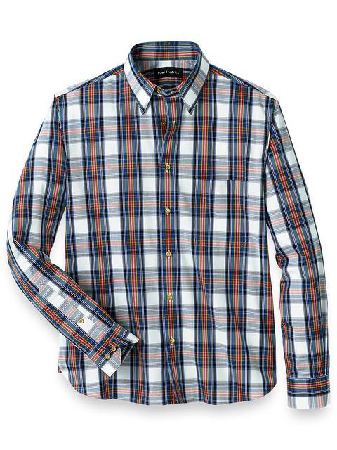 Cotton Blend Tartan Plaid Casual Shirt - White Multi Product Image