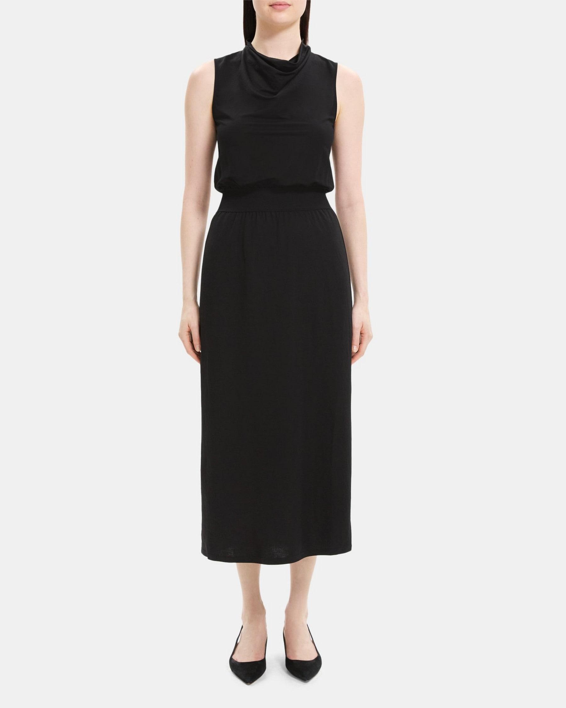 Sleeveless Cowl Neck Dress in Viscose-Blend Piqué Product Image