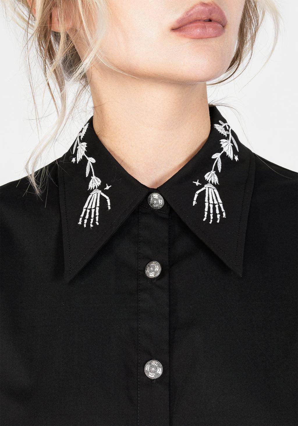 Tempora Embroidered Button Up Shirt - Black Product Image