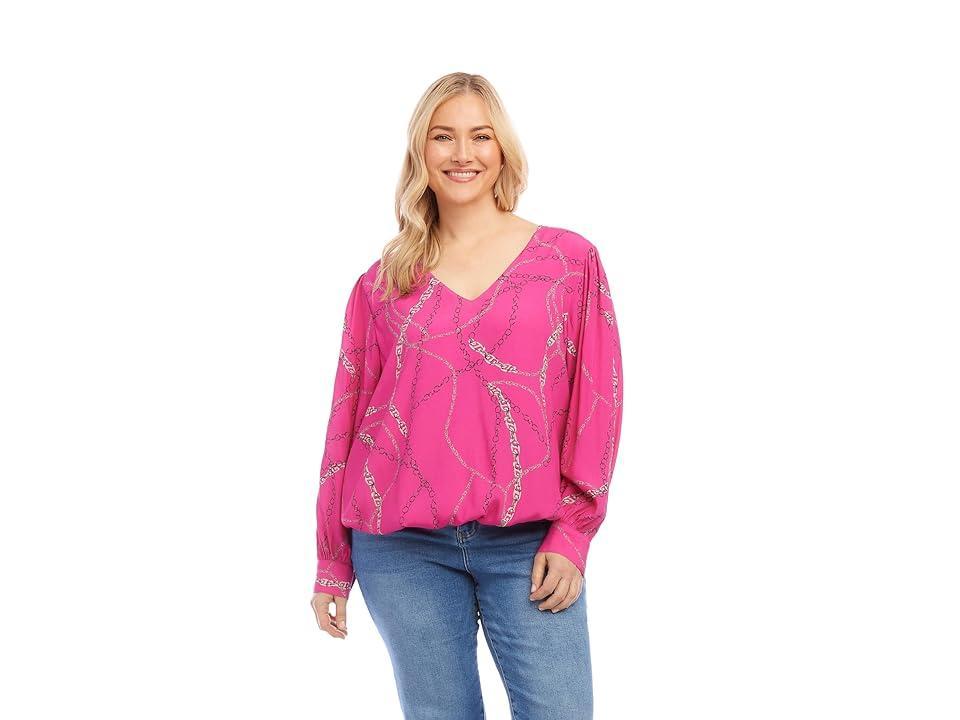 Karen Kane Plus Size V-Neck Blouse (Print) Women's Clothing Product Image