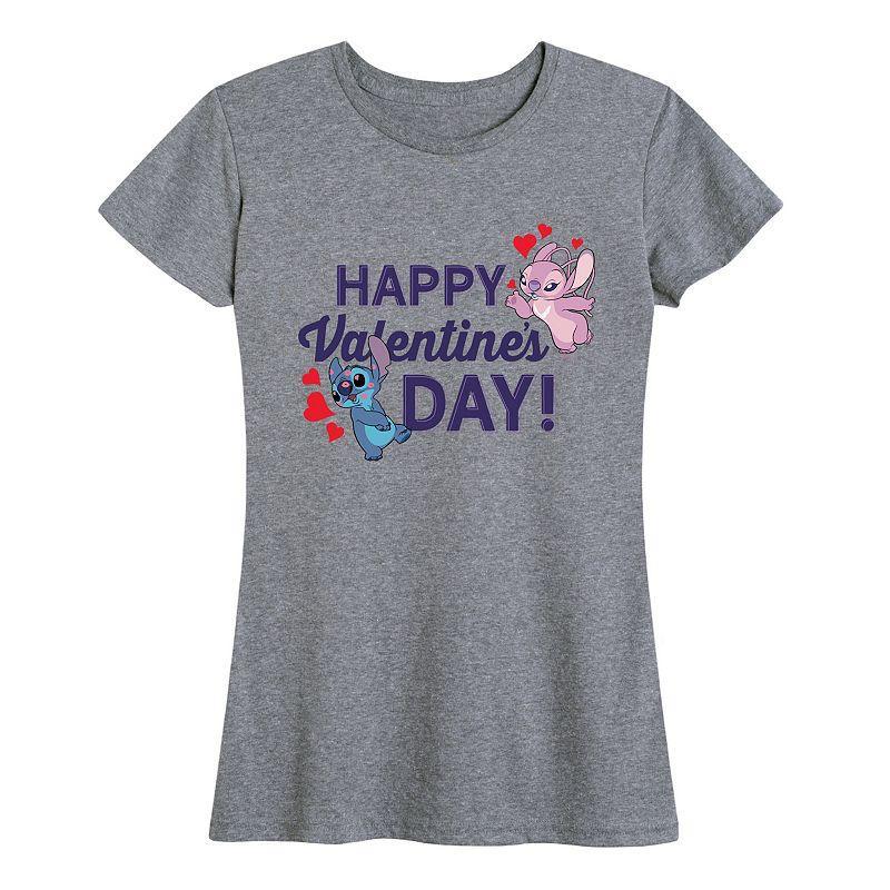 Disneys Lilo & Stitch Womens Valentines Day Graphic Tee Grey Gray Product Image