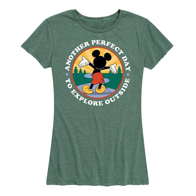 Disneys Mickey Mouse Womens Explore Outside Graphic Tee Grey Green Product Image