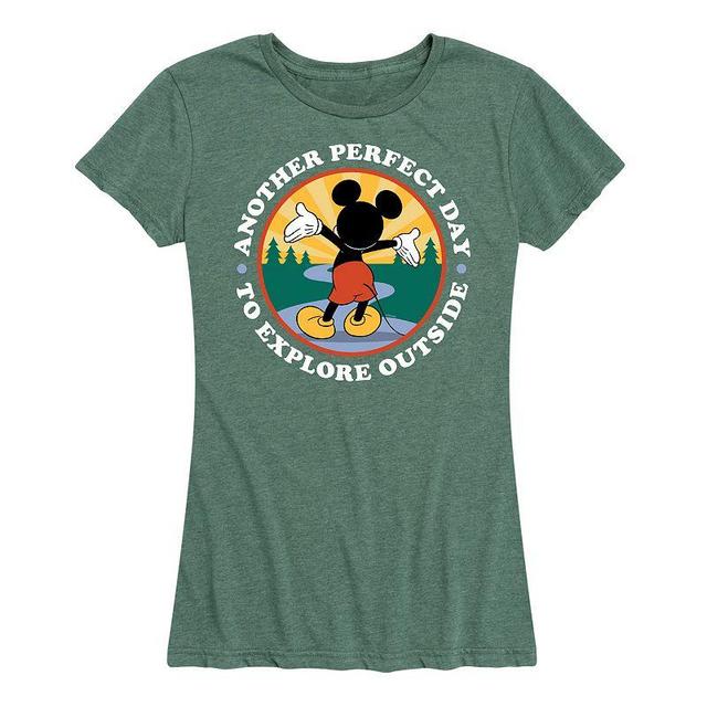 Disneys Mickey Mouse Womens Explore Outside Graphic Tee Grey Green Product Image