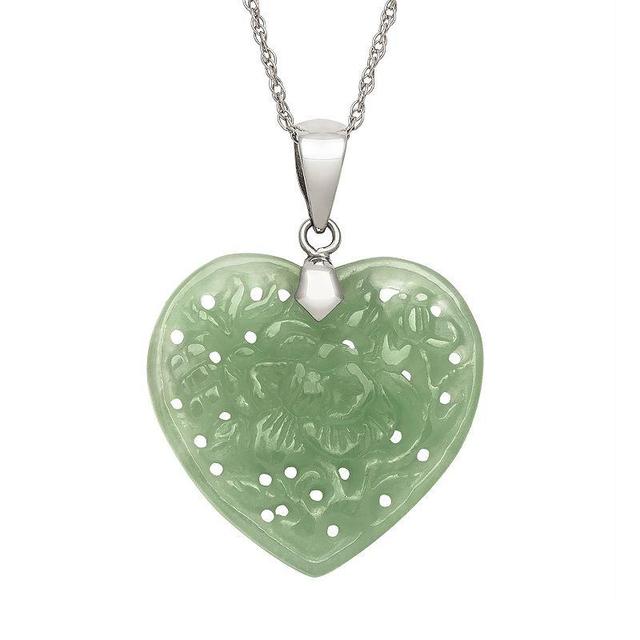 Jade Sterling Silver Heart Pendant Necklace, Womens Green Product Image