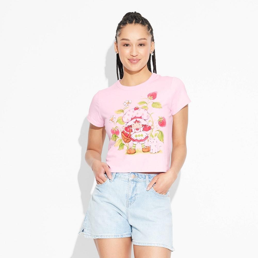 Womens Strawberry Shortcake Short Sleeve Graphic Baby T-Shirt - Pink Product Image