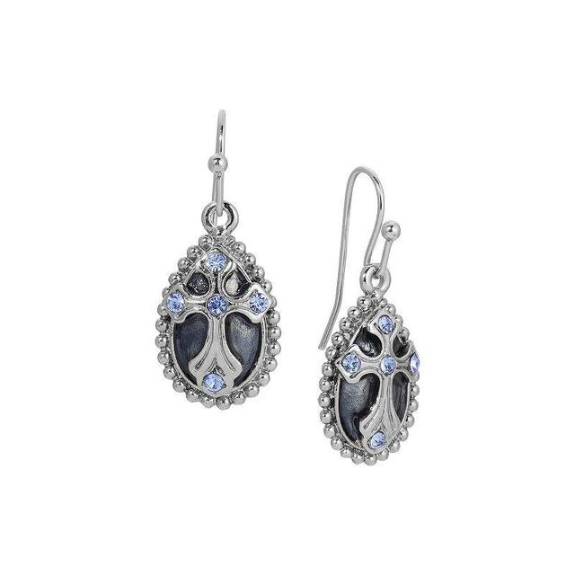 Symbols of Faith Silver Tone Blue Crystal & Enamel Cross Drop Earrings, Womens Product Image