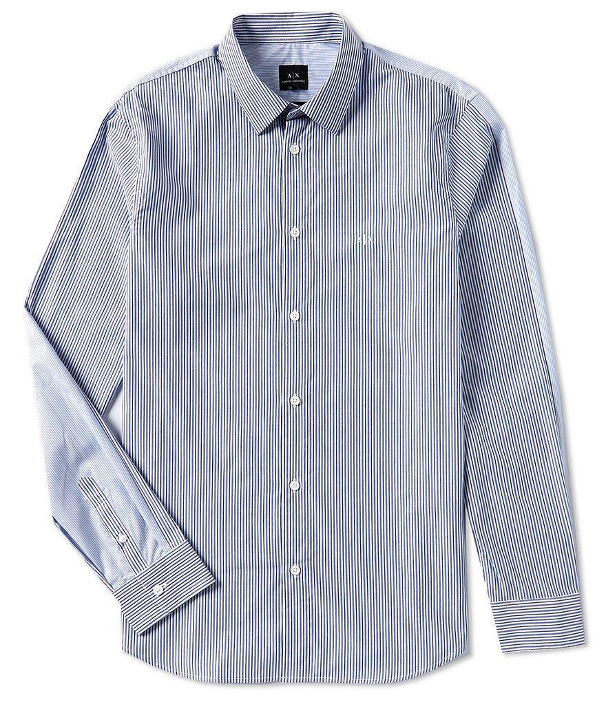 Armani Exchange Vertical Stripe Long Sleeve Woven Shirt Product Image